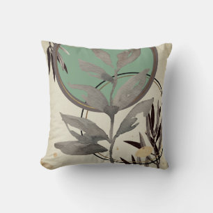 Mint Green & Grey Artistic Abstract Watercolor Cushion