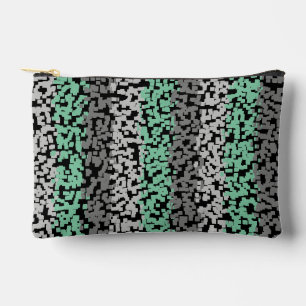 Mint green, grey, black digital pixelated stripes accessory pouch