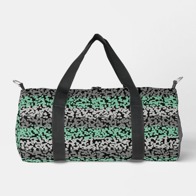 Mint green grey black digital pixelated stripes duffle bag (Front)