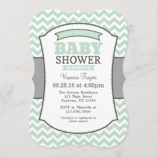 Mint Green Grey Chevron Baby Shower Invitation