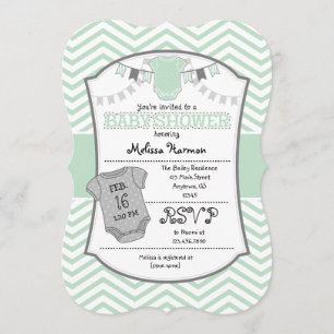 Mint Green Grey Chevron Baby Shower Invitation
