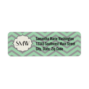 Mint Green Grey Chevron Patterned Monogrammed