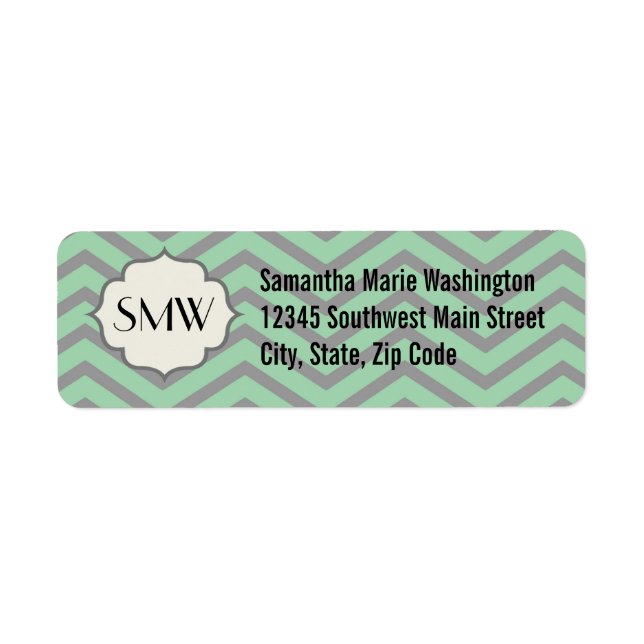 Mint Green Grey Chevron Patterned Monogrammed (Front)