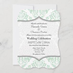 Mint Green Grey Damask Bracket Wedding Invite