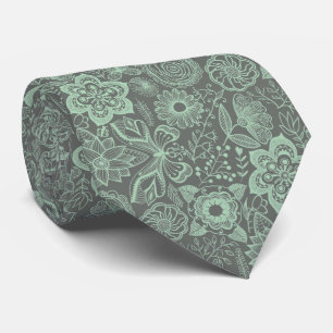 Mint-Green & Grey Floral Lace Pattern Tie