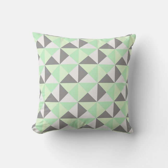 Mint Green Grey Geometric Triangles Pillow (Front)