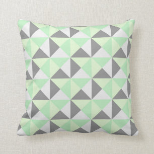 Mint Green Grey Geometric Triangles Pillow