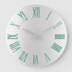 Mint Green Grey Metallic Silver Roman Numbers Large Clock