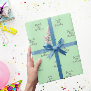 Mint green grey name script wrapping paper