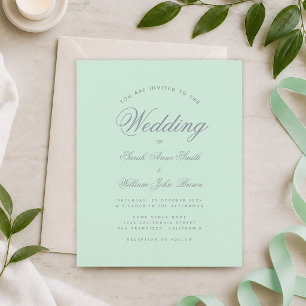 Mint Green & Grey Script Budget Wedding Invitation