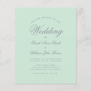 Mint Green & Grey Script Budget Wedding Invitation