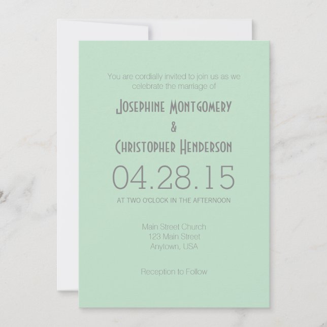 Mint Green Grey Simple Modern Wedding Invitation (Front)