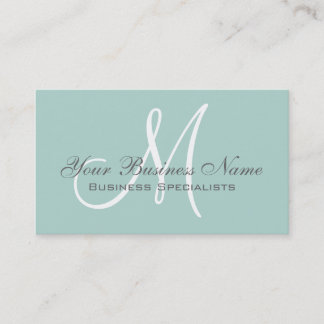 Mint Green Grey Simple Plain Monogram Business Card