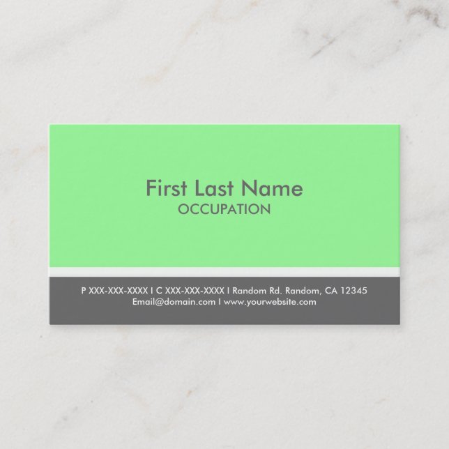 Mint green grey stripe custom business cards (Front)