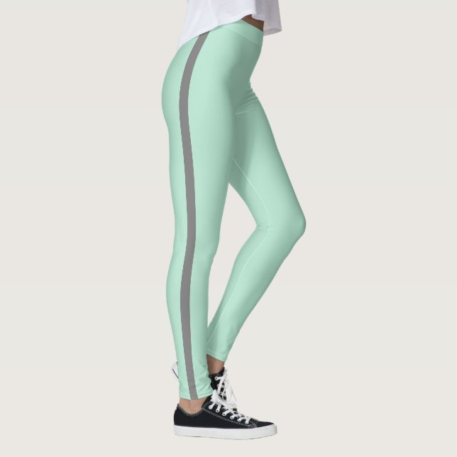 Mint Green Grey Stripe Leggings (Right)