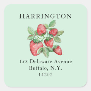Mint Green Hand-Drawn Strawberry Return Address Square Sticker