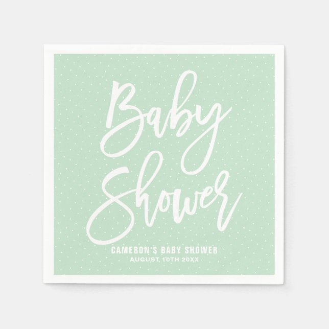 Mint Green Hand Lettered Baby Shower Paper Napkins (Front)
