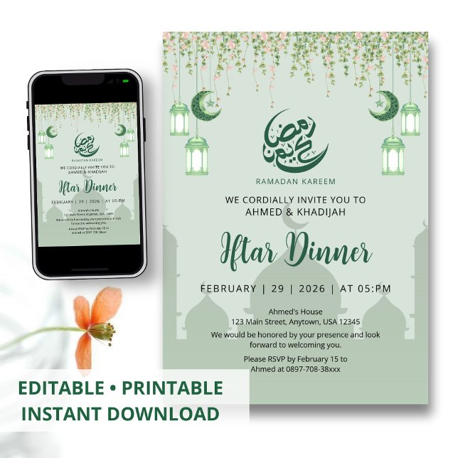 Mint Green Hanging Vines Ramadan Iftar Invitation (Creator Uploaded)