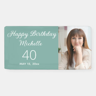 Mint Green Happy Birthday Photo Banner