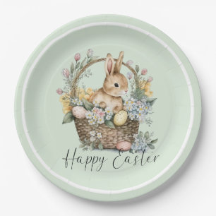 Mint Green Happy Easter Bunny Paper Plate