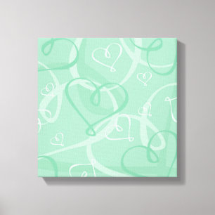 Mint green heart pattern canvas print