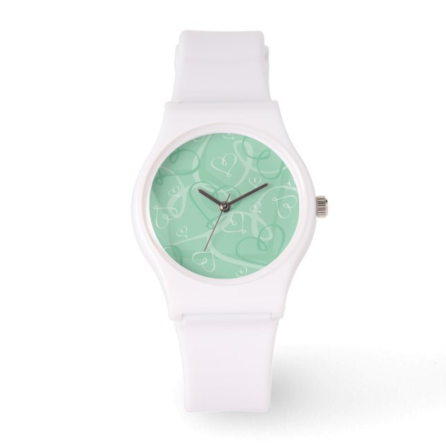 Mint green heart pattern watch (Front)