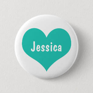 Mint Green Heart Personalised Girly Name 6 Cm Round Badge