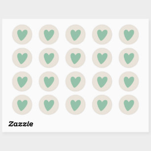 Mint Green Heart Round Sticker Set of 20 