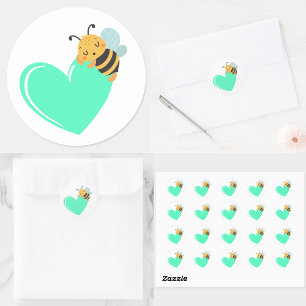 Mint green heart sleeping cute baby Bumblebee Classic Round Sticker