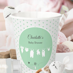 Mint Green Hearts Gender Neutral Baby Shower Paper Cups