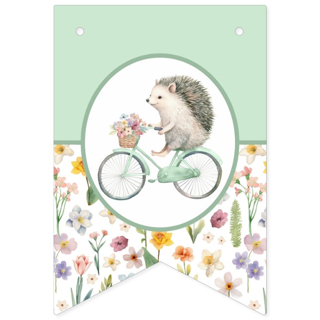 Mint Green Hedgehog Baby Shower Bunting Flag  (First Flag)