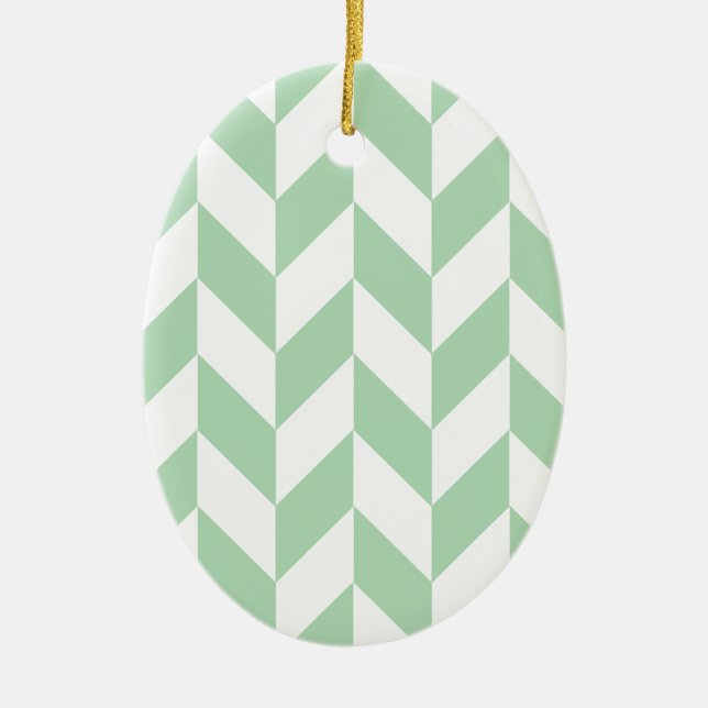 Mint Green Herringbone Pattern Ceramic Tree Decoration (Front)
