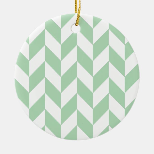 Mint Green Herringbone Pattern Ceramic Tree Decoration (Front)