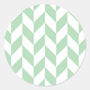 Mint Green Herringbone Pattern Classic Round Sticker
