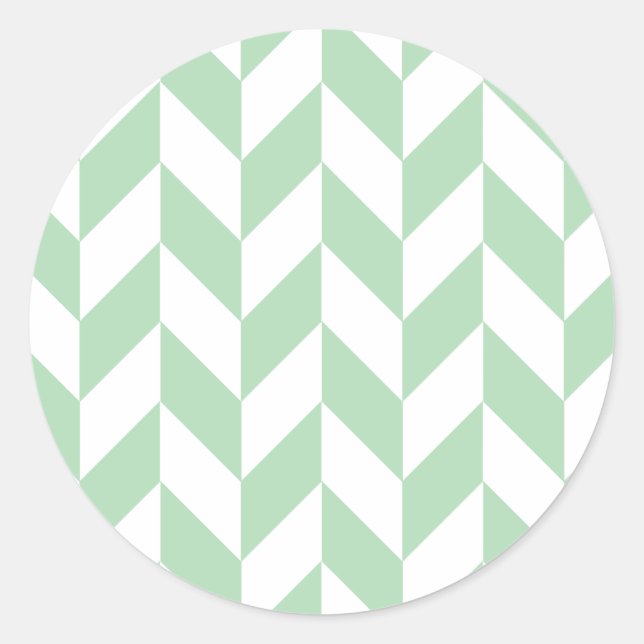 Mint Green Herringbone Pattern Classic Round Sticker (Front)