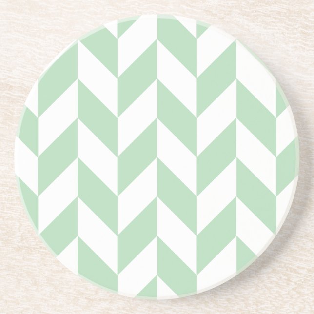 Mint Green Herringbone Pattern Coaster (Front)