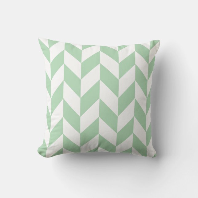 Mint Green Herringbone Pattern Cushion (Front)