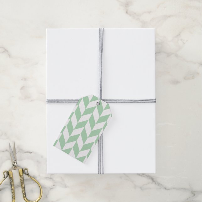 Mint Green Herringbone Pattern Gift Tags (With Twine)