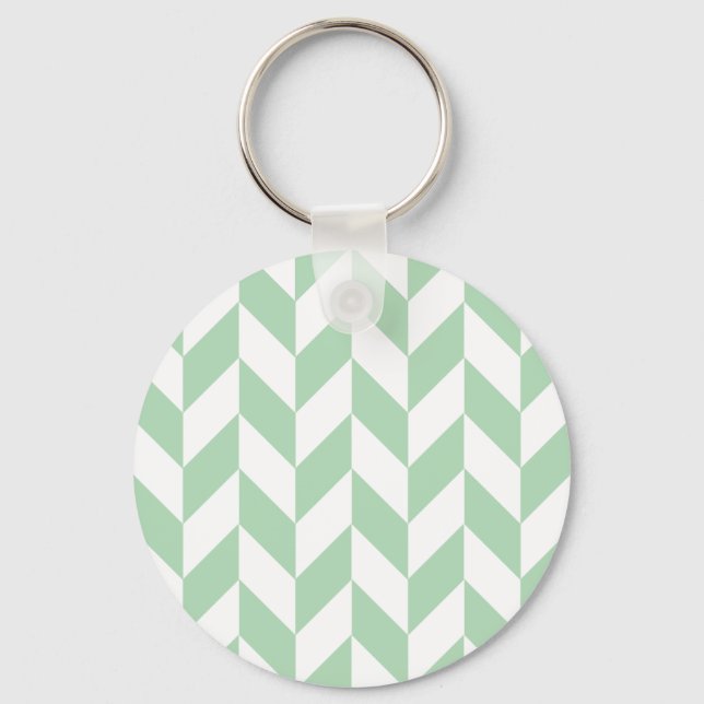 Mint Green Herringbone Pattern Key Ring (Front)