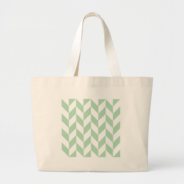 Mint Green Herringbone Pattern Large Tote Bag (Front)