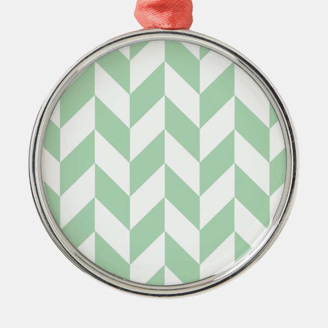 Mint Green Herringbone Pattern Metal Tree Decoration (Front)
