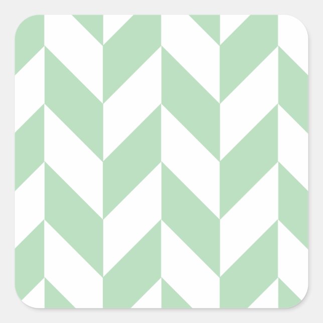 Mint Green Herringbone Pattern Square Sticker (Front)