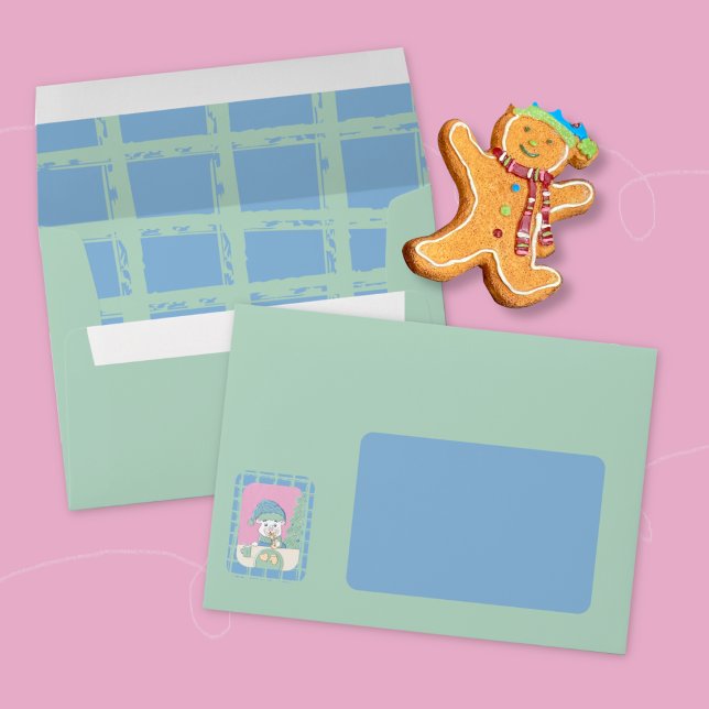 Mint Green Holiday Envelope with Polar Bear (Mint green and blue Holiday envelope .)