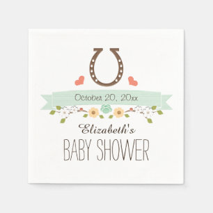 Mint Green Horseshoe Western Baby Shower Napkin