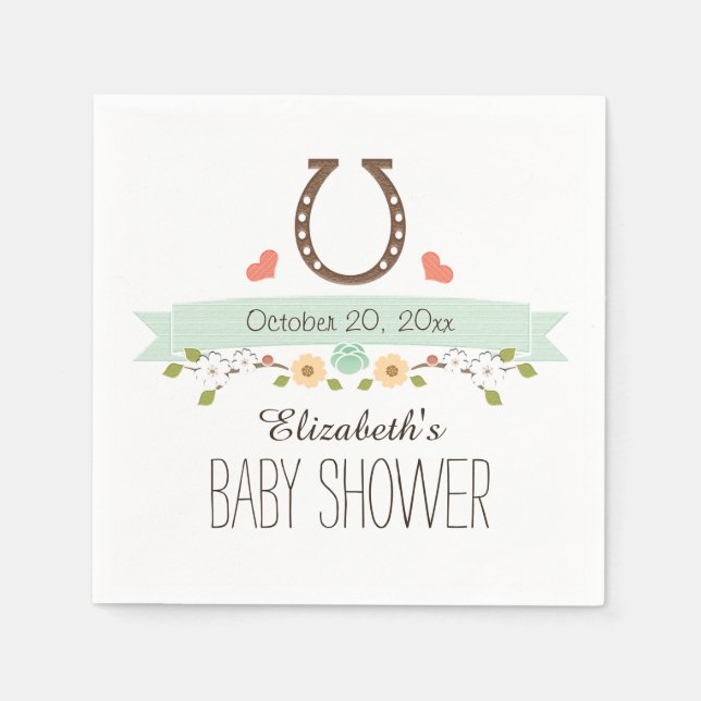 Mint Green Horseshoe Western Baby Shower Napkin (Front)
