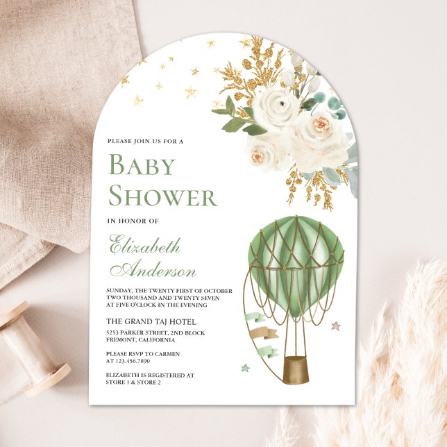 Mint Green Hot Air Balloon Arch Baby Shower Invitation