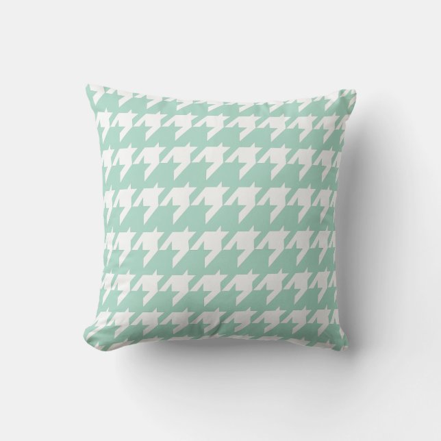 Mint green Houndstooth Throw Pillow (Front)