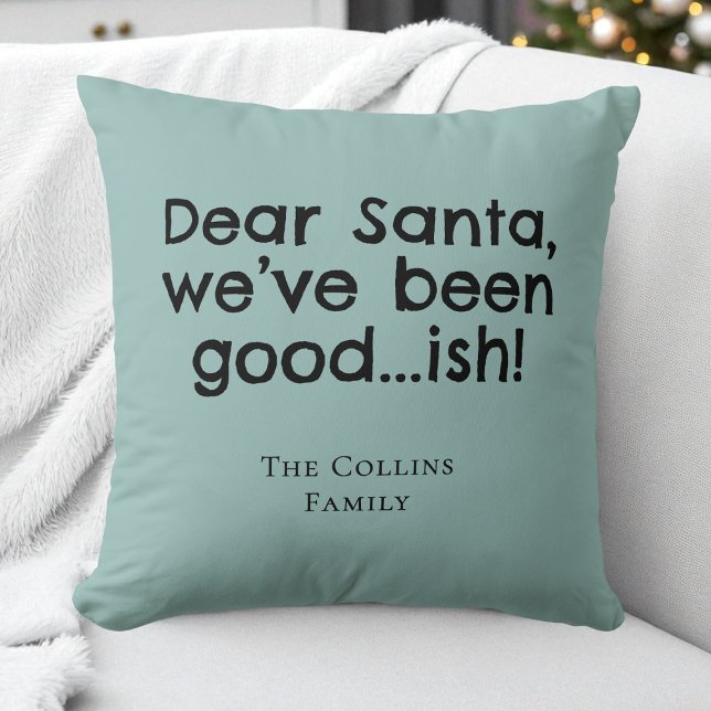 Mint Green Humour Dear Santa Quote Funny Christmas Cushion (Mint Green Humor Dear Santa Quote Funny Christmas Throw Pillow)