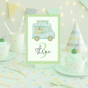 Mint Green Ice Cream Truck Birthday Party Table Number