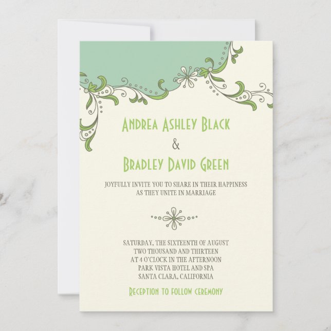 Mint Green Ivory Floral Garland Wedding Invitation (Front)